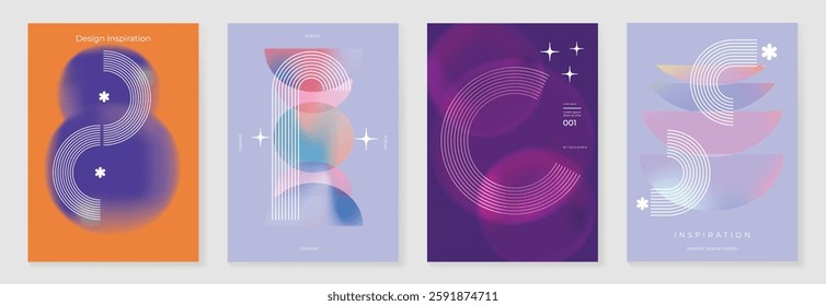 Modern gradient poster background vector set. Minimalist cover template with vibrant perspective geometric prism shapes. Ideal design for social media, cover, banner, flyer.