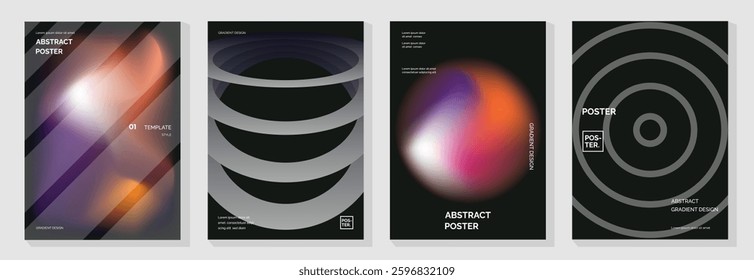 Modern gradient poster background vector set. Minimalist cover template with vibrant perspective geometric prism shapes. Ideal design for social media, cover, banner, flyer.