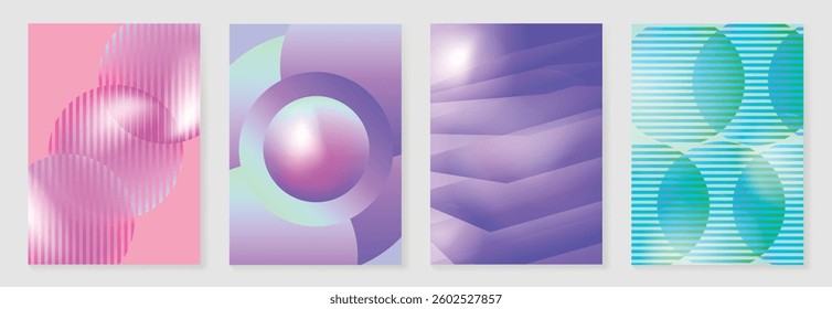 Modern gradient poster background vector set. Minimalist cover template with vibrant perspective geometric prism shapes. Ideal design for social media, cover, banner, flyer.