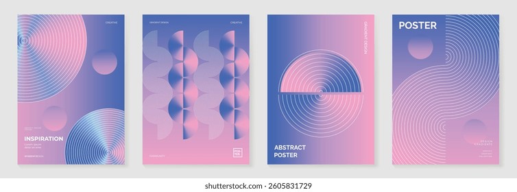 Modern gradient poster background vector set. Minimalist cover template with vibrant perspective geometric prism shapes and line. Ideal design for social media, cover, banner, flyer.