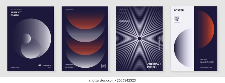 Modern gradient poster background vector set. Minimalist cover template with vibrant perspective geometric prism shapes in motion. Ideal design for social media, cover, banner, flyer.