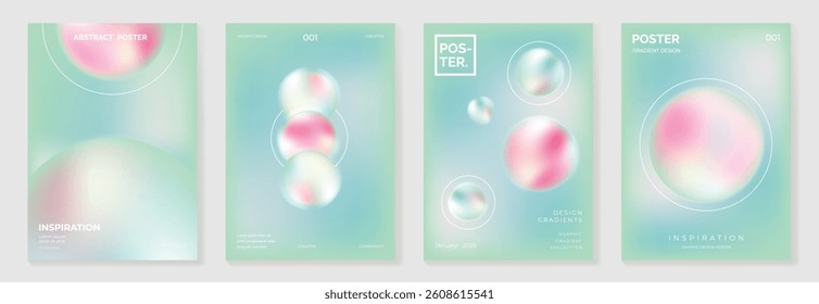 Modern gradient poster background vector set. Minimalist cover template with vibrant perspective geometric prism shapes in motion. Ideal design for social media, cover, banner, flyer.