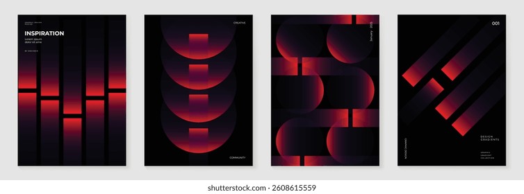 Modern gradient poster background vector set. Minimalist cover template with vibrant perspective geometric prism shapes in motion. Ideal design for social media, cover, banner, flyer.