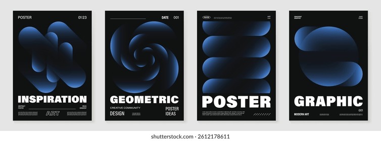 Modern gradient poster background vector set. Cover template with vibrant perspective geometric prism shapes in motion. Ideal design for social media, cover, banner, flyer.