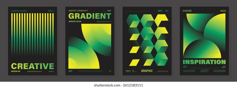 Modern gradient poster background vector set.Cover template with vibrant perspective geometric prism shapes in motion. Ideal design for social media, cover, banner, flyer.