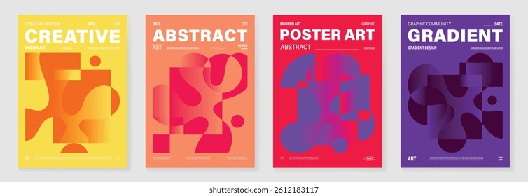 Modern gradient poster background vector set.Cover template with vibrant perspective geometric prism shapes in motion. Ideal design for social media, cover, banner, flyer.
