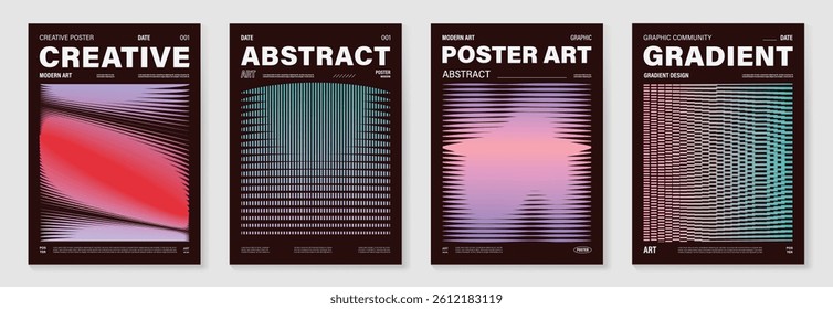 Modern gradient poster background vector set.Cover template with vibrant perspective geometric prism shapes in motion. Ideal design for social media, cover, banner, flyer.