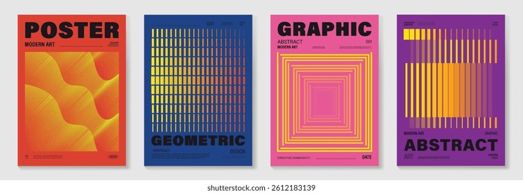 Modern gradient poster background vector set.Cover template with vibrant perspective geometric prism shapes in motion. Ideal design for social media, cover, banner, flyer.