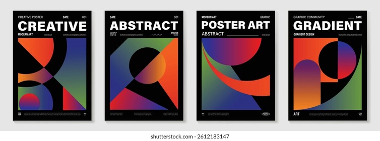 Modern gradient poster background vector set.Cover template with vibrant perspective geometric prism shapes in motion. Ideal design for social media, cover, banner, flyer.