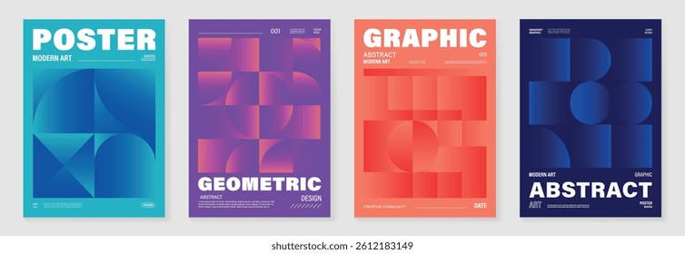 Modern gradient poster background vector set.Cover template with vibrant perspective geometric prism shapes in motion. Ideal design for social media, cover, banner, flyer.