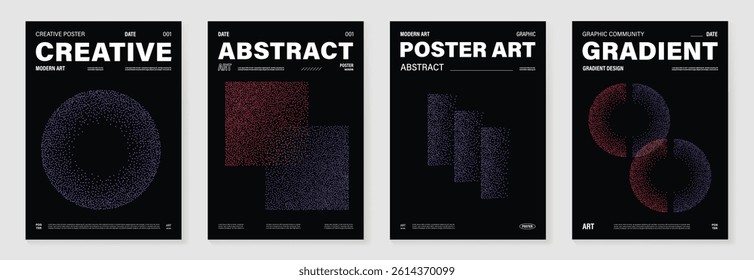 Modern gradient poster background vector set.Cover template with vibrant perspective geometric prism shapes in motion. Ideal design for social media, cover, banner, flyer.