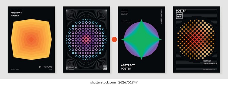 Modern gradient poster background vector set.Cover template with vibrant perspective geometric prism shapes in motion. Ideal design for social media, cover, banner, flyer.