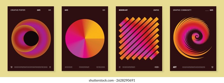 Conjunto de vetores de fundo de pôster de gradiente moderno. Modelo de capa com perspectiva vibrante formas de prisma geométrico, linha. Design ideal para mídia social, capa, banner, folheto.