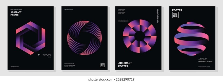 Modern gradient poster background vector set. Cover template with vibrant perspective geometric prism shapes, line. Ideal design for social media, cover, banner, flyer.