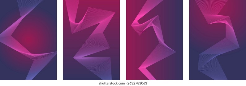 Coleções de vetor de fundo de cartaz de gradiente moderno. Modelo de capa com perspectiva vibrante formas de prisma geométrico, linha. Design ideal para mídia social, capa, banner, folheto.