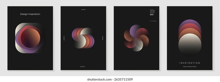 Modern gradient poster background vector set. Cover template with vibrant perspective geometric prism shapes. Ideal design for social media, cover, banner, flyer.