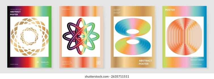 Modern gradient poster background vector set. Cover template with vibrant perspective geometric prism shapes. Ideal design for social media, cover, banner, flyer.