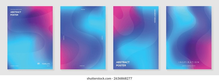 Modern gradient poster background vector set.Cover template with blue perspective geometric prism shapes, line. Ideal design for social media, cover, banner, flyer.