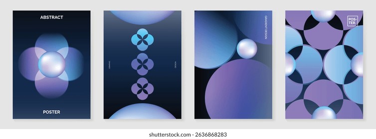 Modern gradient poster background vector set.Cover template with blue perspective geometric prism shapes, line. Ideal design for social media, cover, banner, flyer.