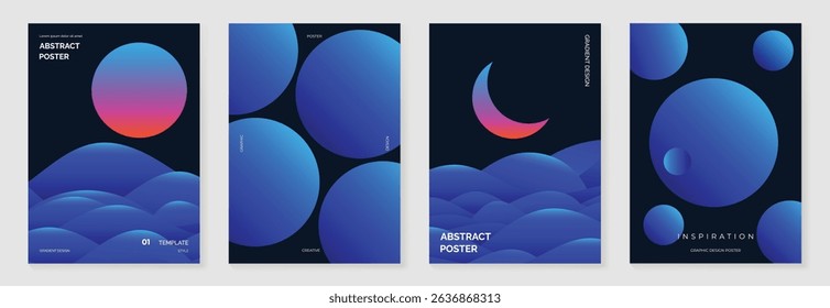 Modern gradient poster background vector set.Cover template with blue perspective geometric prism shapes, line. Ideal design for social media, cover, banner, flyer.