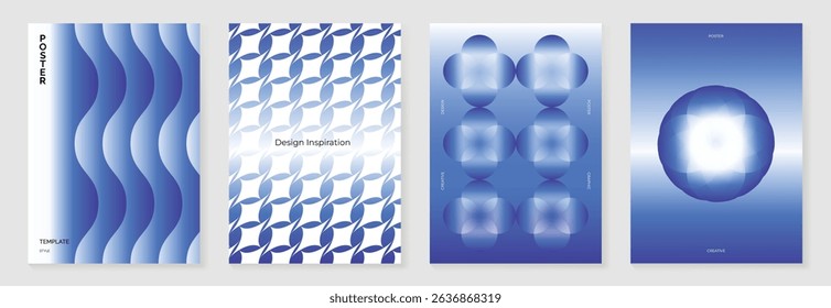 Modern gradient poster background vector set.Cover template with blue perspective geometric prism shapes, line. Ideal design for social media, cover, banner, flyer.