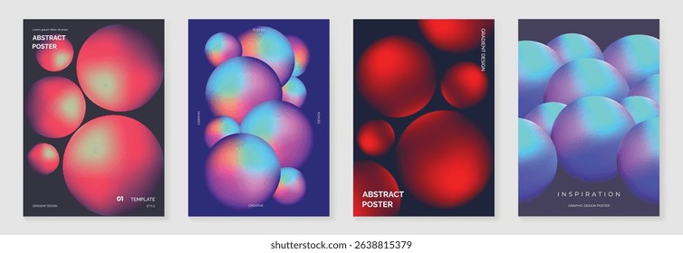 Modern gradient poster background vector set. Cover template with vibrant perspective geometric prism shapes. Ideal design for social media, cover, banner, flyer.