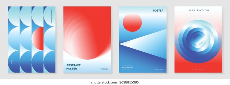Modern gradient poster background vector set. Cover template with vibrant perspective geometric prism shapes. Ideal design for social media, cover, banner, flyer.