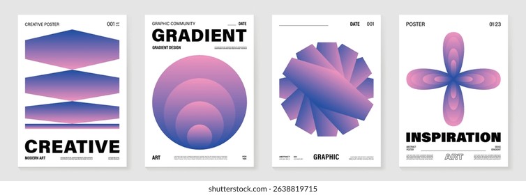 Modern gradient poster background vector set. Cover template with vibrant perspective geometric prism shapes. Ideal design for social media, cover, banner, flyer.