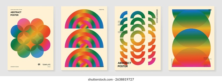 Modern gradient poster background vector set. Cover template with vibrant perspective geometric prism shapes. Ideal design for social media, cover, banner, flyer.
