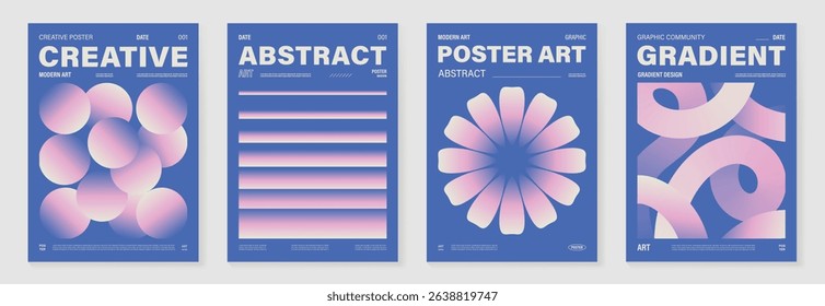 Modern gradient poster background vector set. Cover template with vibrant perspective geometric prism shapes. Ideal design for social media, cover, banner, flyer.