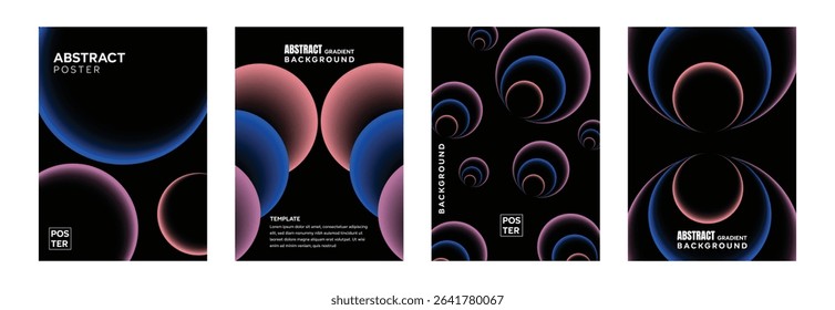 Modern gradient poster background vector set. Minimalist style cover template with vibrant perspective 3d geometric prism shapes collection. Ideal design for social media, cover, banner, flyer.