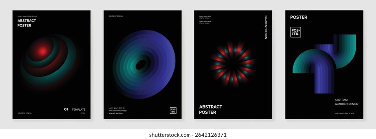 Modern gradient poster background vector set. Cover template with vibrant perspective geometric prism shapes. Ideal design for social media, cover, banner, flyer.