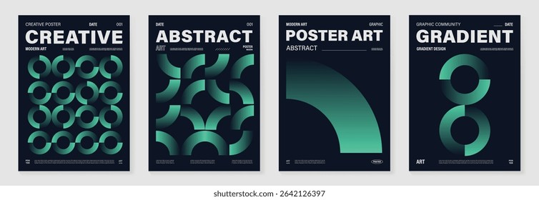 Modern gradient poster background vector set. Cover template with vibrant perspective geometric prism shapes. Ideal design for social media, cover, banner, flyer.