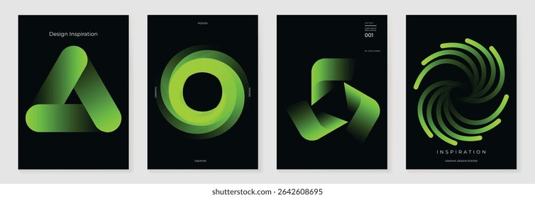 Modern gradient poster background vector set. Cover template with vibrant perspective geometric prism shapes. Ideal design for social media, cover, banner, flyer.