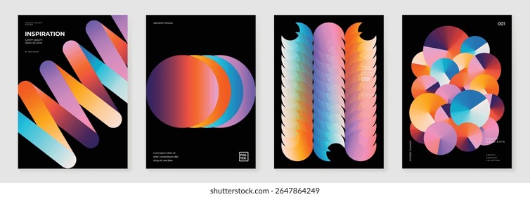 Modern gradient poster background vector set. Cover template with vibrant perspective geometric prism shapes. Ideal design for social media, cover, banner, flyer.
