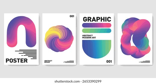 Conjunto de vetores de fundo de pôster de gradiente moderno. Modelo de capa com perspectiva vibrante formas de prisma geométrico. Design ideal para mídia social, capa