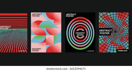 Modern gradient poster background vector set. Cover template with vibrant perspective geometric prism shapes. Ideal design for social media
