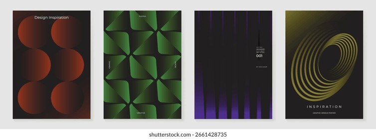 Modern gradient poster background vector set. Minimalist cover template with vibrant perspective geometric shapes different. Ideal design for social media, cover, banner, flyer.