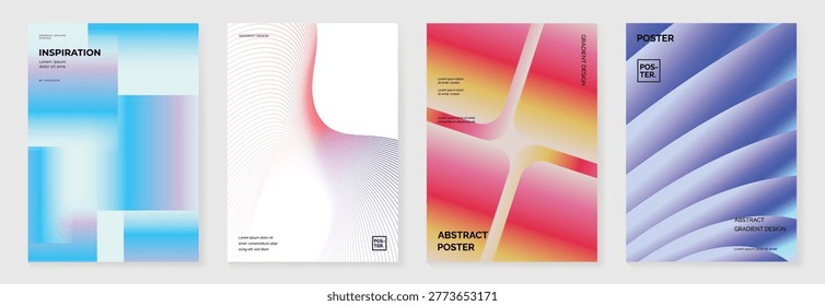 Modern gradient poster background vector set. Abstract cover template with monotone perspective geometric prism shape and halftone. Ideal design for social media, cover, banner, flyer.	
