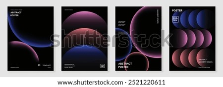 Modern gradient poster background vector set. Minimalist style cover template with vibrant perspective 3d geometric prism shapes collection. Ideal design for social media, cover, banner, flyer.