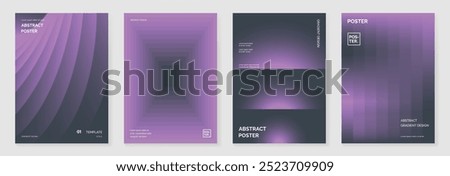 Modern gradient poster background vector set. Abstract cover template with monotone perspective geometric prism shape and halftone. Ideal design for social media, cover, banner, flyer.