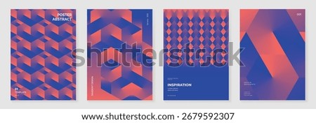 Modern gradient poster on blue background vector set. Cover template with orange gradient geometric in different shape. Modern Design for wall art, flyers, brochures, covers and web banners.