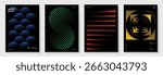 Modern gradient poster on dark background vector set. Cover template with vibrant perspective geometric shapes different. Modern Design for wall art, flyers, brochures, covers and web banners.