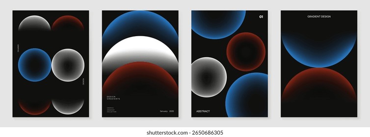 Modern gradient poster on dark background vector set. Cover template with vibrant perspective geometric shapes different. Modern Design for wall art, flyers, brochures, covers and web banners.