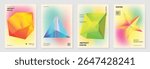 Modern gradient prism poster background vector set. Cover template with vibrant perspective geometric prism shapes different. Ideal design for social media, cover, banner, flyer.