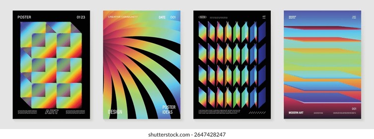 Conjunto de Vector de fondo de póster de gradiente moderno. Plantilla de la cubierta con Formas de prisma geométrico de perspectiva vibrante diferentes. Diseño ideal para redes sociales, portada, Anuncio, flyer.