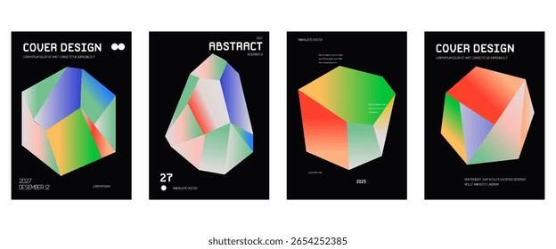 Conjunto de Vector de fondo de póster de gradiente moderno. Plantilla de la cubierta con Formas de prisma geométrico de perspectiva vibrante diferentes. Diseño ideal para redes sociales, portada, Anuncio, flyer.
