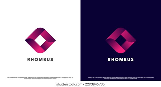 Modern gradient rhombus logo design illustration. Simple creative abstract flat silhouette dark purple gradient rhombus shape. Suitable for corporate web app icon brand mark identity template.