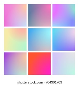 Modern gradient set with square abstract backgrounds. Colorful fluid covers for calendar, brochure, invitation, cards. Trendy soft color. Template with modern gradient set for screens and mobile app