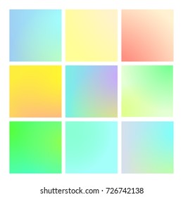 Modern gradient set with square abstract backgrounds. Colorful fluid cover for poster, banner, flyer and presentation. Trendy soft color. Template with modern gradient set for screens and mobile app